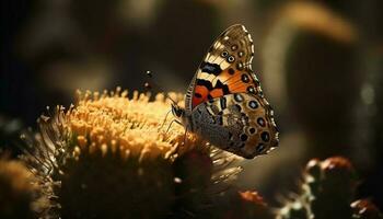 vibrante mariposa poliniza amarillo flor en naturaleza generado por ai foto