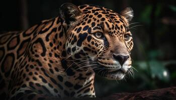 Majestic big cats in the wild stare generated by AI photo