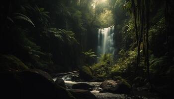 Tranquil scene of flowing water in forest generated by AI photo