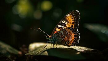 Vibrant butterfly wing on yellow flower petal generated by AI photo