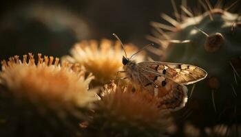 butterfly pollinates yellow flower in nature generated by AI photo