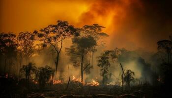 Burning forest, smoke, destruction, danger, natural disaster generated by AI photo