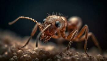 pequeño artrópodo colonia trabajando en verde planta generado por ai foto