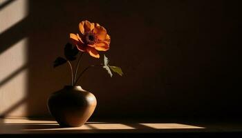 Rustic elegance single flower in old vase generated by AI photo
