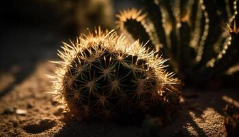 Sharp thorns on succulent plant in arid Africa generated by AI photo