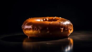 Indulgent chocolate donut with creamy icing stack generated by AI photo