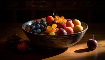 Fresco Fruta cuenco saludable, orgánico, y maduro generado por ai foto