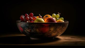 Organic fruit bowl, ripe and juicy grapes generated by AI photo