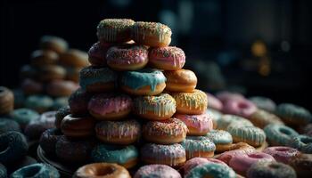 donut stack with sweet icing decoration generated by AI photo