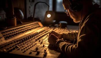 uno hombre, pericia en sonido mezcla arte generado por ai foto