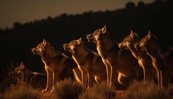 grupo de juguetón cachorros caminando a oscuridad generado por ai foto