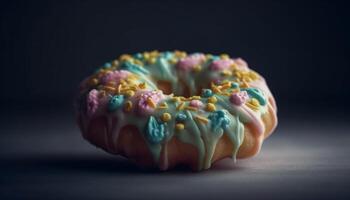 rosquilla con chocolate Formación de hielo y asperja generado por ai foto