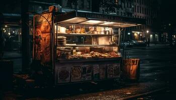 A la parrilla carne, Fresco mariscos, vendido a mercado generado por ai foto