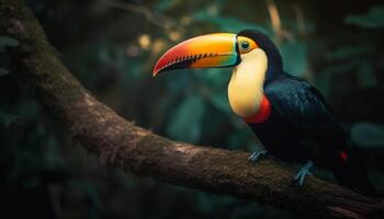 Tropical toucan perches on branch generated by AI photo