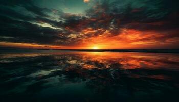 puesta de sol terminado tranquilo marina, naturaleza belleza majestuosamente desplegado generado por ai foto