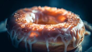 Gourmet donut with chocolate icing and sprinkles generated by AI photo