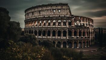 Ancient ruins illuminated at dusk, a national landmark generated by AI photo