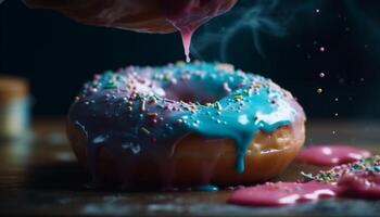 donut with chocolate icing and sprinkles generated by AI photo