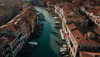 Venetian canals showcase historic architecture and nautical vessels generated by AI photo