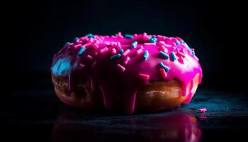 Indulgent donut with chocolate icing and sprinkles generated by AI photo