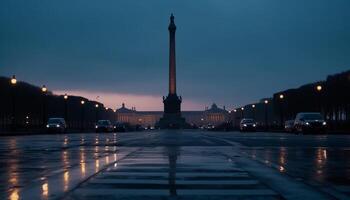 Majestic silhouette of famous monument at dusk generated by AI photo