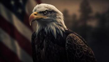 Majestic bald eagle perching, of freedom generated by AI photo