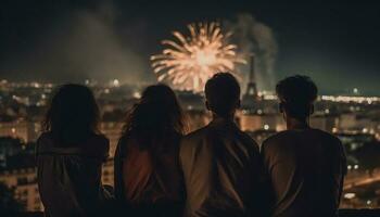 City skyline explodes with fireworks, joyous celebration generated by AI photo
