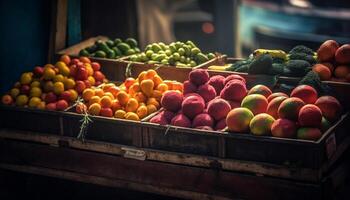 abundancia de fresco, maduro, jugoso frutas y vegetales generado por ai foto