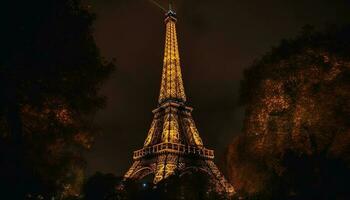 Majestic architecture illuminates city skyline at night generated by AI photo
