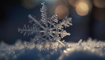 invierno copo de nieve celebracion, brillante azul escarcha generado por ai foto