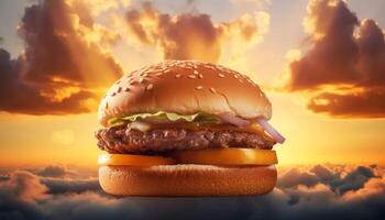 Grilled beef burger with cheese and tomato photo
