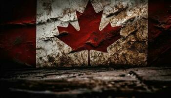 Canadian patriotism stained on old maple tree wood generative AI photo