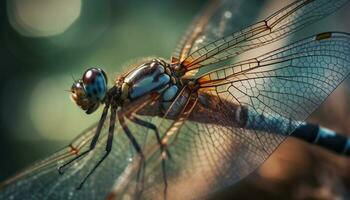 Vibrant dragonfly wing in beauty generated by AI photo