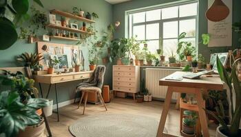 Modern domestic room with creative home decor generative AI photo