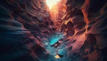 Majestic sandstone rock formation in Antelope Canyon generative AI photo