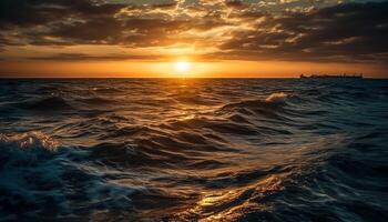 Silhouette of waves, dramatic sky at dusk photo