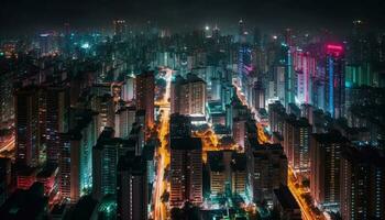 iluminado rascacielos ligero arriba Beijing futurista paisaje urbano generativo ai foto