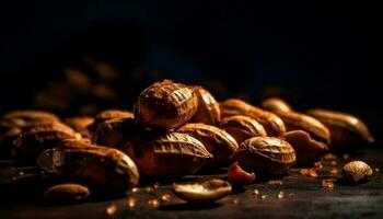Hazelnut, almond, pecan, and walnut heap generative AI photo