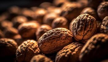 sano bocadillo orgánico nueces en un cáscara de nuez generativo ai foto