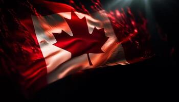 Glowing Canadian flag symbolizes patriotism in nature generative AI photo