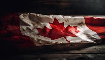 Canadian pride waving in autumn rustic breeze photo