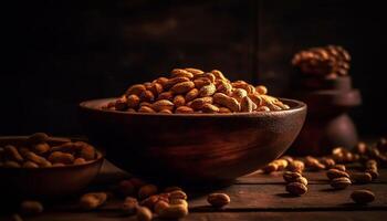 Organic nut bowl almond, cashew, walnut, hazelnut generative AI photo