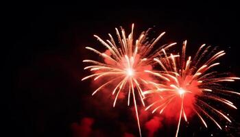 Fourth of July celebration exploding vibrant fireworks generated by AI photo