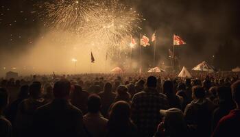 Large crowd celebrates Fourth of July fireworks display generated by AI photo