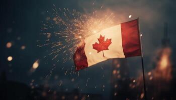 Glowing maple leaf symbolizes Canadian patriotism and celebration generated by AI photo