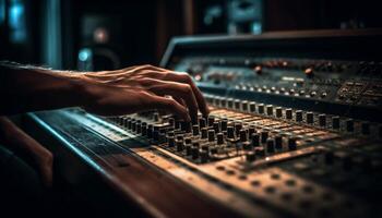 Sound engineer adjusting equipment in recording studio generated by AI photo