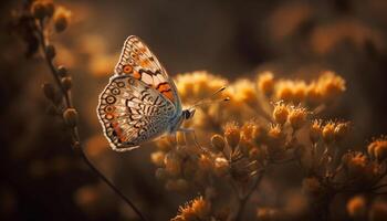 vibrante mariposa en amarillo flor en naturaleza generado por ai foto