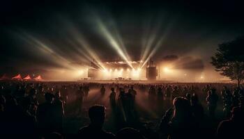 retroiluminado multitud aplausos a rock música concierto generado por ai foto