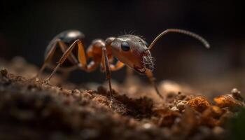 Small ant colony working together for food generated by AI photo