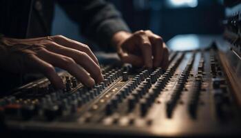 Expert sound engineer mixing music in studio generated by AI photo